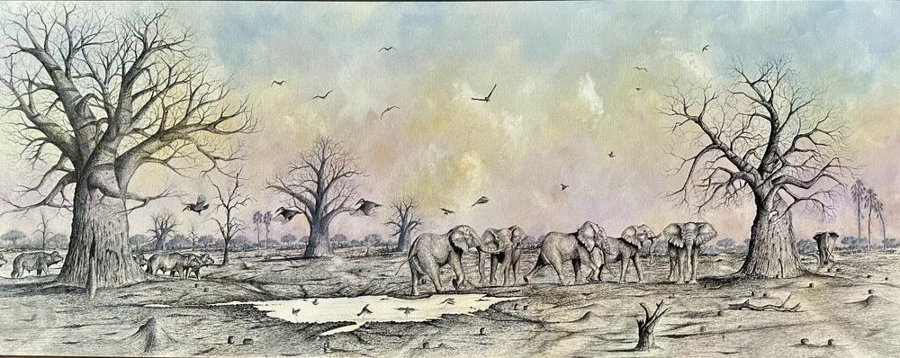 The Waterhole - mixed media on canvas